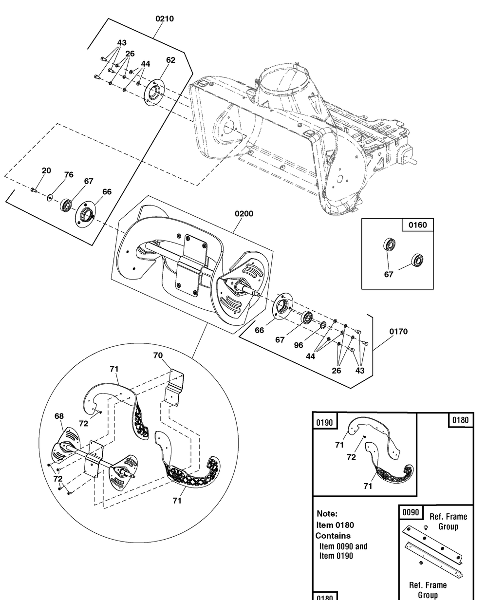 Auger Group Diagram and Parts List for 2017 Briggs and Stratton Snow Blower